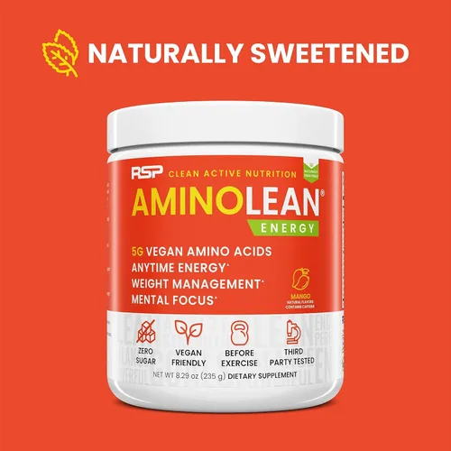 Miniatura 2 de RSP NUTRITION AminoLean Polvo Natural de Pre-Entreno, Energía de Aminoácidos Sin Sucralosa Sin Colorantes Artificiales, BCAAs Veganos y Control