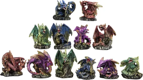 Ebros - Juego de 12 dragones en miniatura en diferentes poses de fantasía, mazmorras y dragones, mini escala de 2 pulgadas de alto, esculturas