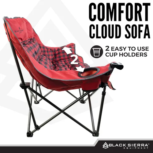 Miniatura 4 de Silla de camping doble Black Sierra para adultos, sillón plegable de gran tamaño con soporte de 600 libras, sofá exterior mullido y acolchado