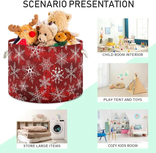 Miniatura 4 de Cesta de almacenamiento grande de Navidad con patrón rojo de copos de nieve para juguetes, ropa, caja de almacenamiento de ropa sucia, bolsa Patrón 5