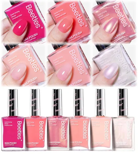 Miniatura 15 de Beetles - Esmalte de uñas rojo: juego de 6 esmaltes de uñas con brillantina, color rojo burdeos brillante, de secado rápido y de larga duración