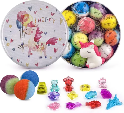 Bombas de baño para niños, 12 bombas de baño con juguetes de cristal sorpresa en el interior, hechos a mano naturales y orgánicos para baño, regalo