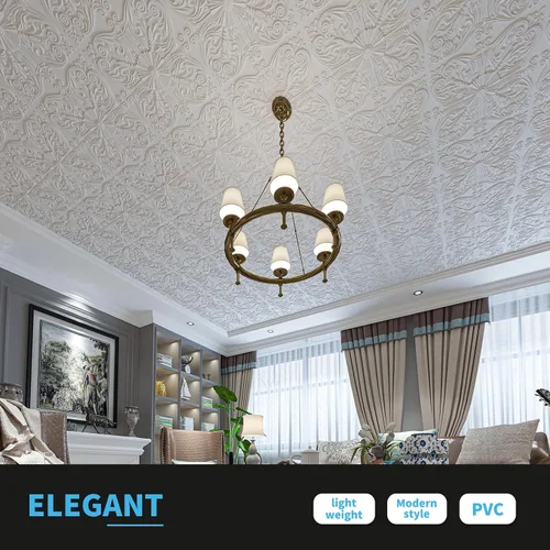 Miniatura 4 de Azulejos decorativos para techo Art3d de 5 cm x 5 cm con pegamento, para colocar en el techo, 24 x 24, paquete de 12 azulejos con flores españolas