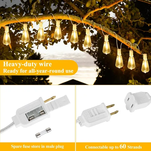 Miniatura 6 de Brightever Luces de Cadena para Exteriores de 25 Pies, Luces de Patio ST38 con 13 Bombillas Edison, Luces Colgantes Impermeables Conectables
