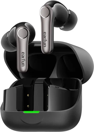 EarFun Air Pro 4+ Auriculares inalámbricos con cancelación de ruido adaptativa, Qualcomm aptX sin pérdida, controladores duales, auriculares de Negro