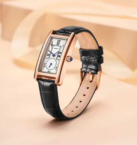Miniatura 2 de carlien Reloj de cuarzo para mujer, elegante reloj de vestir rectangular con correa de cuero y corona de zafiro