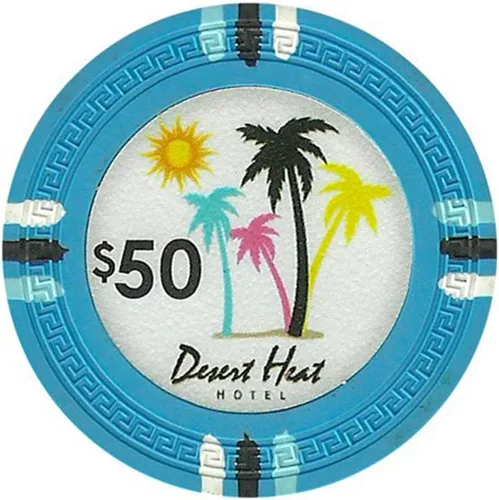 Claysmith Gaming Desert Heat Poker Chip - Compuesto de arcilla pesada de 0.48 oz, paquete de 50 Azul ($50 Light Blue)
