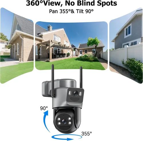 Miniatura 6 de Cámaras de seguridad solar de doble lente inalámbricas para exteriores, WiFi 6 5G/2.4G, vista de 360° panorámica/inclinación, cámara de seguridad