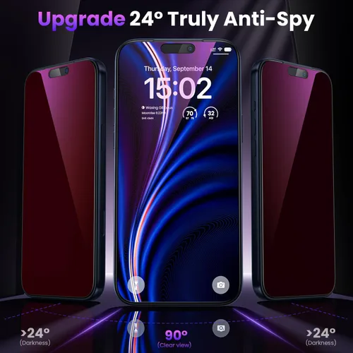 Miniatura 3 de WSKEN para iPhone 17 Pro Protector de Pantalla con Privacidad - Protección Anti Luz Azul con Gradiente Morado [Eliminación Automática de Polvo]