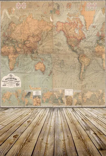 AOFOTO Mapa del mundo vintage de 3 x 5 pies, fondos nostálgicos, fondos artísticos, pisos de madera retro, adultos, niños, niños, niños, bebés,