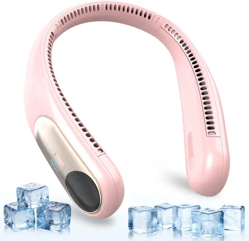 Miniatura 14 de Ventilador de cuello portátil, ventilador personal sin aspas, pantalla LED, 4 velocidades, recargable por USB de 6000 mAh, viento de enfriamiento