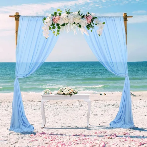 Miniatura 8 de Cortina de gasa roja de 5 x 7 pies, 2 paneles de telón de fondo de gasa para cortinas de decoración de boda, cortinas semitransparentes de tul