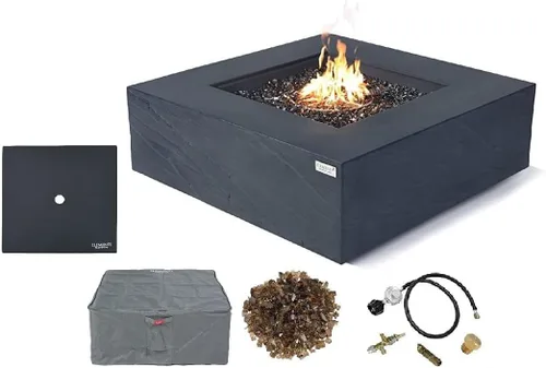 Miniatura 47 de Elementi+ Mesa de Fuego de Gas Colorado de Hormigón Fundido de 56" Rectangular, Hoguera al Aire Libre con Ignición Electrónica Incluye Cubierta