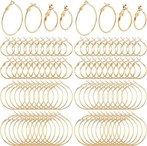 PAGOW 96 aros de aretes para hacer joyas, aretes redondos de aleación hipoalergénica, aretes de oro abiertos, aretes de bricolaje con cuentas
