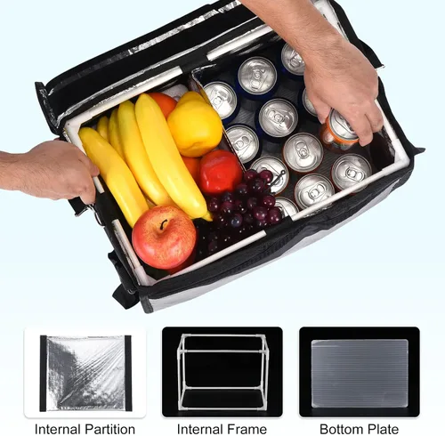 Miniatura 5 de PATIKIL Bolsa aislada para pizza XXXL, bolsa térmica de 19.7 x 15 x 15 pulgadas con divisor, bolsa térmica de catering para alimentos Negro