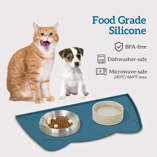 Miniatura 47 de OHMO - Tapete de silicona para alimentos para gatos, tapete de alimentación de mascotas para el piso, antideslizante e impermeable, bandeja de agua