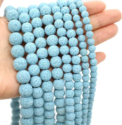 Miniatura 5 de Oameusa Cuentas redondas sueltas de ágata de piedra volcánica de lava azul de 0.236 in para hacer joyas, 1 hebra de 15 pulgadas, 1 hebra por