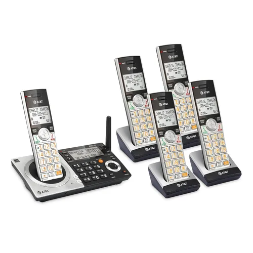Miniatura 14 de AT&T CL83507 DECT 6.0 - Teléfono inalámbrico de 5 auriculares para el hogar con base de teclado dual, contestadora, bloqueo de llamadas, Base