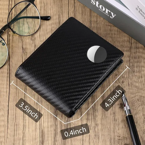 Miniatura 2 de Swallowmall AirTag Billetera para hombre con bloqueo RFID, de piel auténtica, plegable, para AirTag con 1 ventana de identificación, 13 tarjeteros