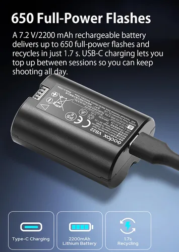 Miniatura 7 de Godox V480 para Canon GODOX TTL Flash - GN50/1.7s Recycle/650 Tiempos de flash/HSS/Lectura de distancia inteligente/Lámpara de modelado LED de 10