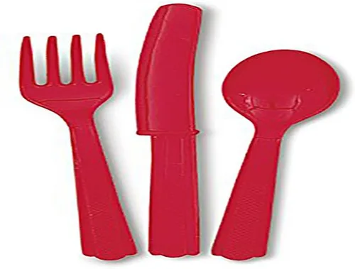 Miniatura 2 de Juego de cubiertos de plástico surtidos de color rojo manzana, (24 unidades), vajilla de alta calidad y colores llamativos, perfecta para fiestas