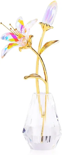 Miniatura 13 de YWHL Figura de flor de lirio de cristal con jarrón, hecha a mano, regalo de flor de lirio azul para mujer, regalos de boda para pareja, decoración