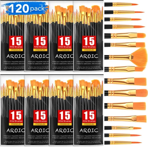 Miniatura 9 de AROIC Pinceles de pintura acrílica, 6 paquetes/60 piezas, juego de pinceles de nailon para pintura al óleo para acuarela, kits profesionales de Rosa