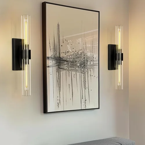Miniatura 10 de Apliques de Pared Negros, 22.8" Apliques de Baño, Iluminación de Pared con Apliques de 2 Luces, Juego de Dos Apliques de Pared de Bronce, Luces