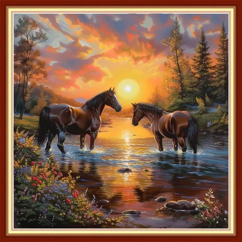 Miniatura 12 de Joyhoor Kits de punto de cruz para principiantes, suministros de punto de cruz estampados, kits de bordado de costura preimpresión para adultos