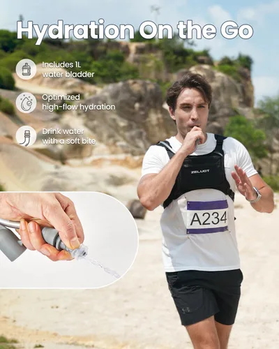 Miniatura 2 de Zelvot Chaleco para correr con vejiga de agua de 1 litro, patente original de Estados Unidos, chaleco de hidratación reflectante ajustable, mochila
