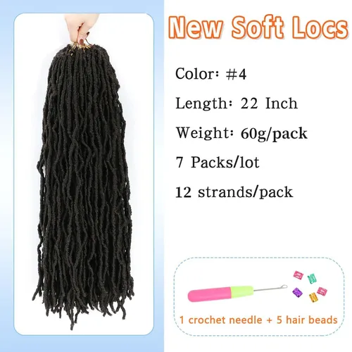 Miniatura 2 de Extensiones de cabello de ganchillo suaves de 22 pulgadas, 7 paquetes de rastas sintéticas preenlazadas para mujeres negras, extensiones de cabello