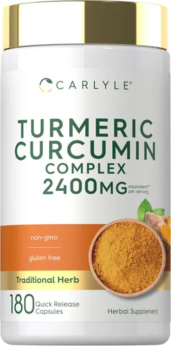 Carlyle Suplemento de curcumina de cúrcuma | 180 cápsulas en polvo | Complejo herbario | Fórmula sin OMG, sin gluten