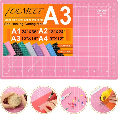 Miniatura 15 de Estera de corte autocurativa de 9"x12" de densidad mejorada, alfombrilla de corte rotatoria Idemeet para manualidades, protector de mesa de 5 capas