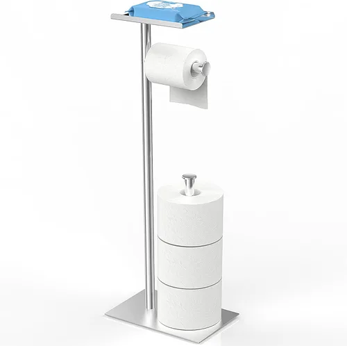 Miniatura 11 de Cisily Soporte de papel higiénico negro con estante para teléfono, decoración para baño. Almacenamiento independiente para rollos de papel