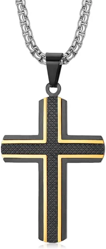 Holizaly Collar de cruz para hombre colgante de acero inoxidable 316L color blanco dorado negro azul caja de regalo incluida