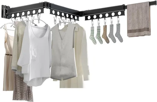 Miniatura 9 de Estante de secado de ropa para montaje en la pared, gancho de pared para lavandería, colgador de ropa plegable, estante de pared para interiores
