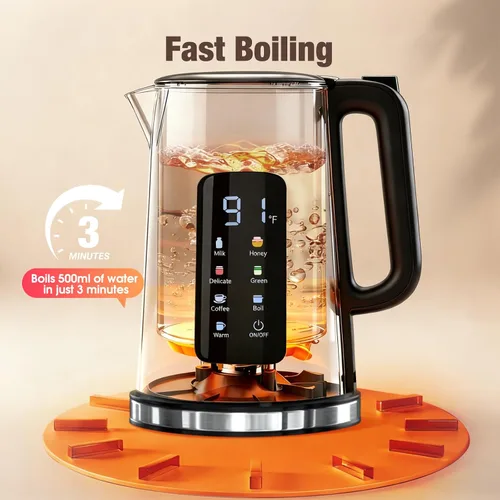 Miniatura 5 de KEINVE Hervidor eléctrico de 1.7L, caldera de agua con pantalla táctil, sin interior de plástico, doble pared, 6 temperaturas preestablecidas