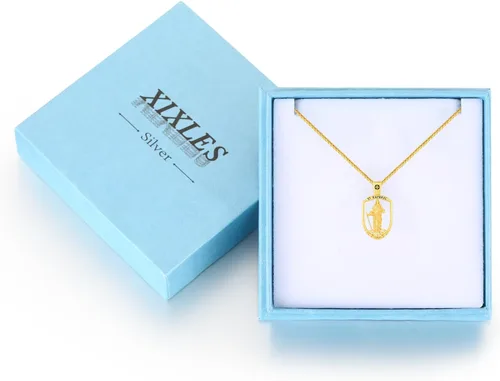 Miniatura 339 de Collar con colgante de plata de ley 925 con medalla de San Patrón, joyería religiosa para hombres y mujeres, con cadena de acero inoxidable 316L