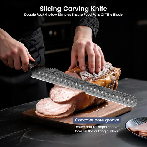Miniatura 3 de SYOKAMI Juego de cuchillos para rebanar brisket, cuchillos de trinchar y deshuesar para carne y pavo, juego de cuchillos de cocina de acero de alto