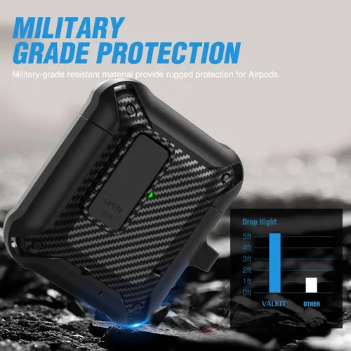 Miniatura 2 de Valkit Funda para Airpods para hombres con cerradura, funda de cuerpo completo con llavero para AirPods de Apple a prueba de golpes, funda