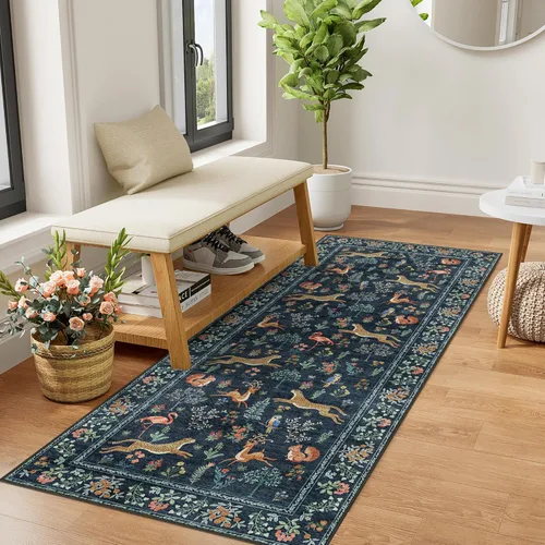 Miniatura 43 de DUKINO Alfombra de área de 6 x 9 pies, alfombra floral para sala de estar, ligera, antideslizante, lavable, alfombra de interior de pelo bajo