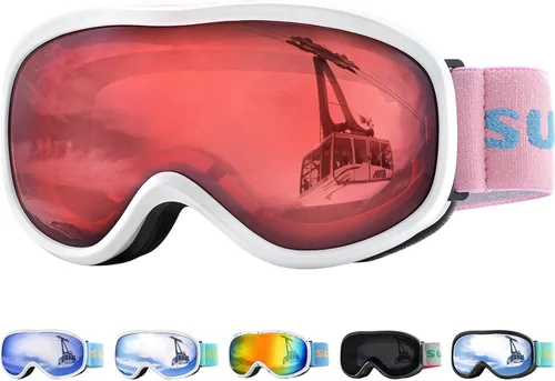 Miniatura 11 de Supertrip Gafas de esquí para niños, gafas de snowboard antivaho para niños y niñas de 5 a 15 años Marco blanco azul (Vlt 28%)