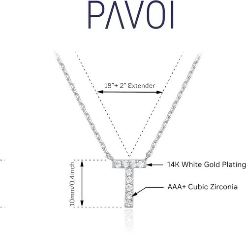 Miniatura 156 de PAVOI 14K White Gold Plated Cubic Zirconia Initial Necklace Letter Dainty Necklaces for Women