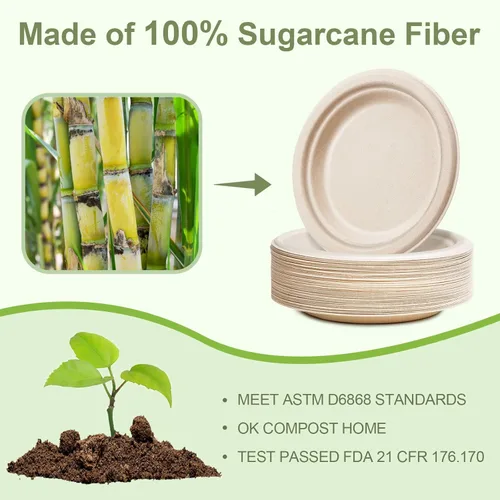 Miniatura 4 de Platos de papel de 10 pulgadas, paquete de 50 platos desechables compostables, respetuosos con el medio ambiente, reciclados, resistentes, marrones
