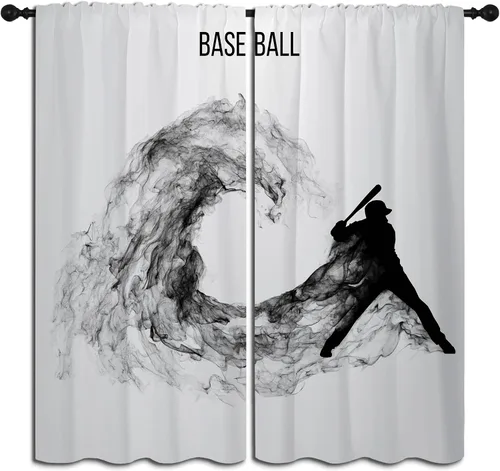 Miniatura 9 de Cortinas opacas deportivas para niños y niñas, decoración de oscurecimiento de habitación, arte abstracto de jugador de fútbol americano, silueta