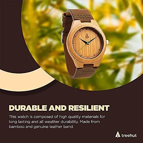 Miniatura 5 de Treehut - Reloj de pulsera analógico para hombres, de madera con correa de piel auténtica, estilo elegante.
