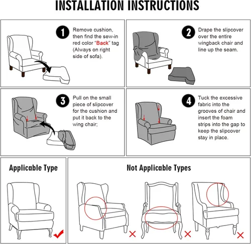 Miniatura 7 de MIFXIN Wingback - Funda para silla, de terciopelo de 2 piezas, elásticas, con funda de cojín, suave, lavable, protector de muebles para sala