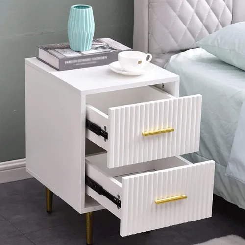 Miniatura 3 de Mesita de Noche MDF pequeña mesita de noche nórdica de lujo delgada con 2 cajones y asas de metal, corredores para dormitorio, sofá, mesa auxiliar