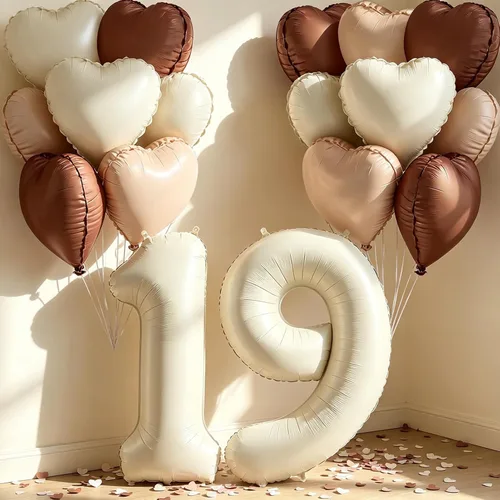 Miniatura 34 de Globos de 40 pulgadas color crema número 10, 17 piezas de globos de helio grandes con globos de corazón neutros crema nude caramelo beige marrón
