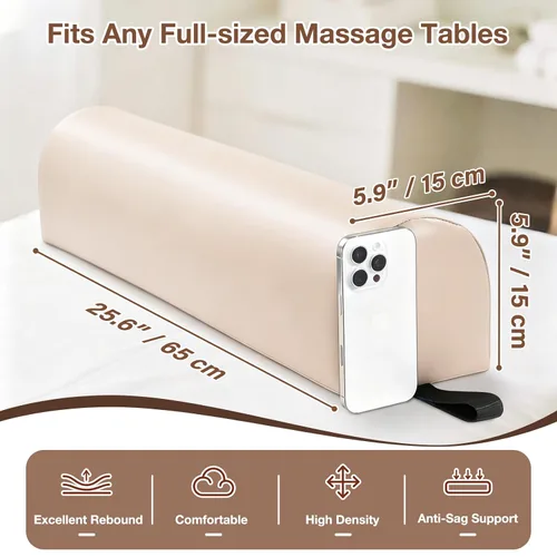 Miniatura 5 de Noverlife 3/4 Round Knee Bolster for Massage Table, 26x6x6 in Massage Pillow for Legs w/Strap Handle, PU Leather Massage Table Leg Bolster Massage